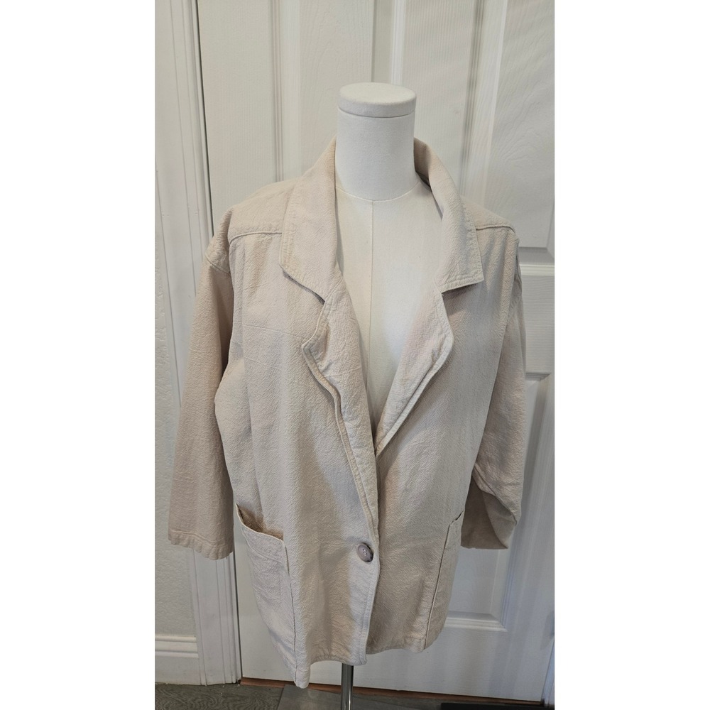 New Hero Native American Cotton Blazer Jacket Beige Oversized Made in USA Small